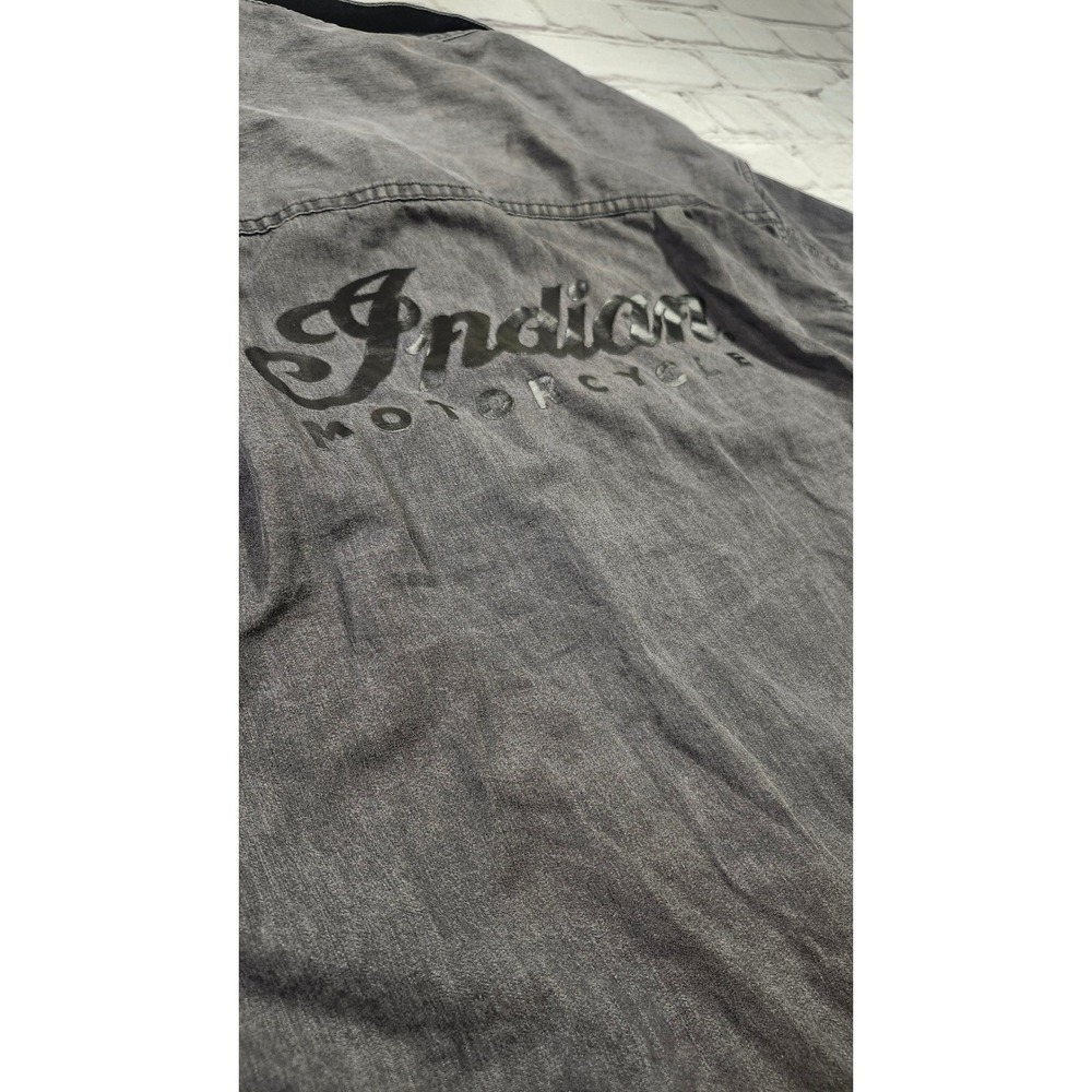 Indian Motorcycle Mens Gray Acid Wash Denim Button Down Shirt Large Graphic M - Picture 6 of 11